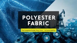Polyester fabric guide cover image showing sportswear fabric texture contrasted with petroleum origin.