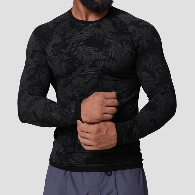 moisture-wicking-gym-wear-tee-black-camouflage-seamless-long-sleeve-training-top